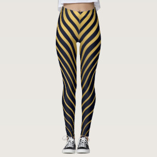Calças Legging de Luxo com Estampa de Onda Dourada