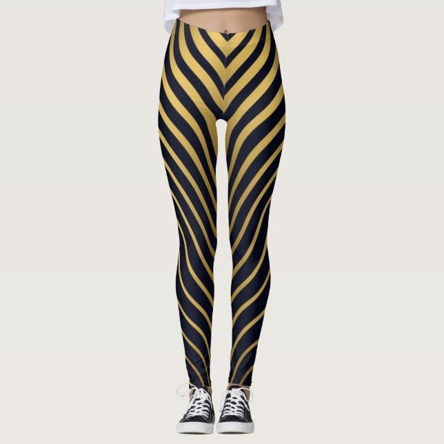 Calças Legging de Luxo com Estampa de Onda Dourada (Frente)