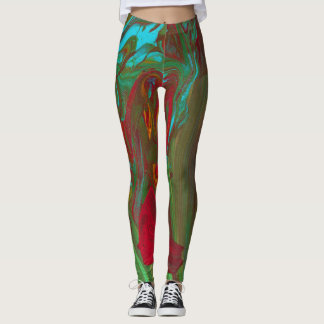 Calças Leggings Abstratas Vermelhas e Verdes 1 de 