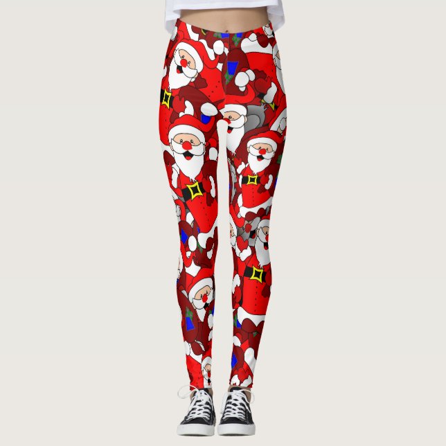 Calças Leggings Alegre Natal do Papai Noel (Frente)