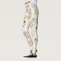 Calças Leggings Boho Neutras Chuva Botânica Terra