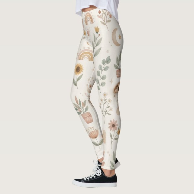 Calças Leggings Boho Neutras Chuva Botânica Terra (Esquerda)