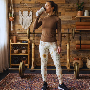 Calças Leggings Boho Neutras Chuva Botânica Terra