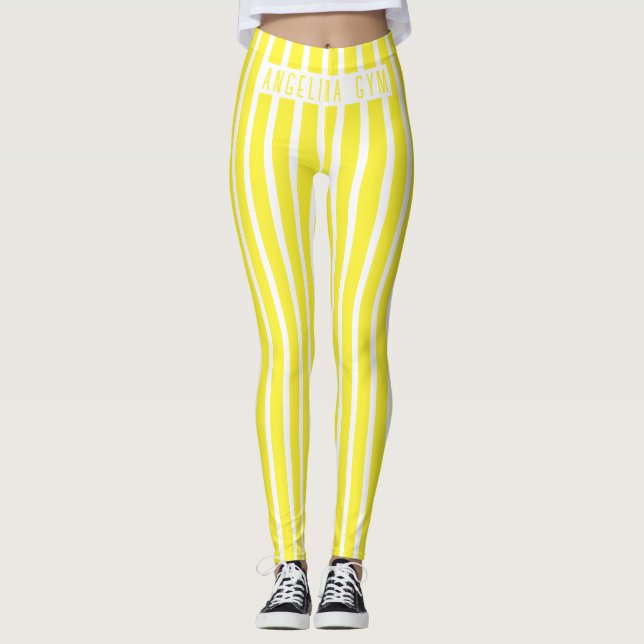 Calças Leggings de Academia com Listras Verticais  (Frente)
