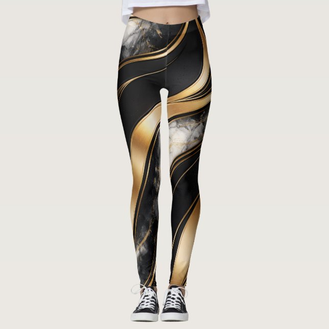 Calças Leggings de Mármore Abstrato de Luxo (Frente)