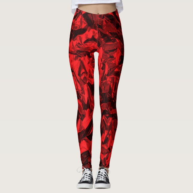 Calças Leggings de Papel de Embrulho Vermelho (Frente)