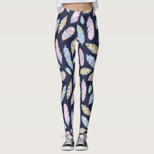 Calças Leggings de Penas Boho Pastel