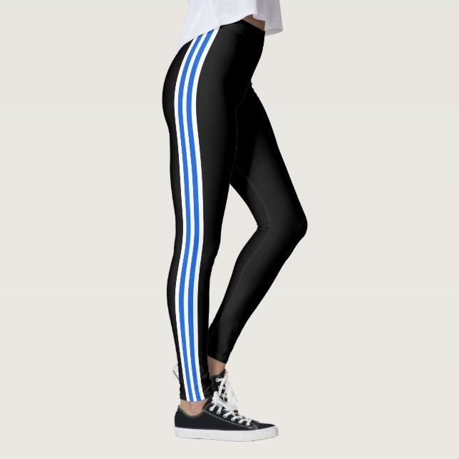 Calças Leggings Esportivas Azuis Brancas com Listr (Direita)