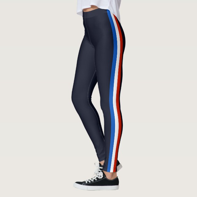 Calças Leggings Esportivas com Listra Lateral Azul (Esquerda)
