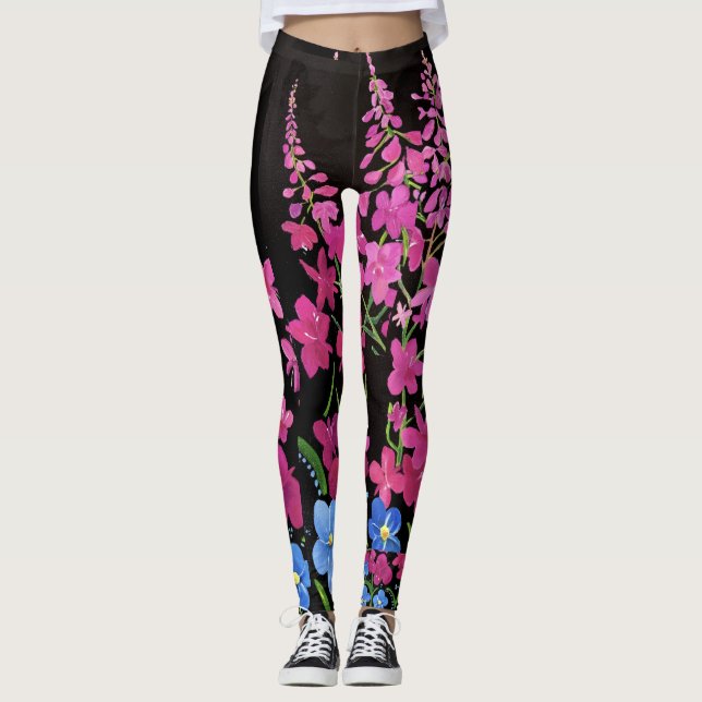 Calças Leggings Exuberância de Alasca Fireweed (Frente)