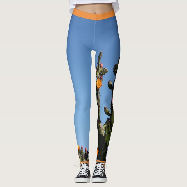 Calças Leggings Funky de Cacto em Flor (Frente)