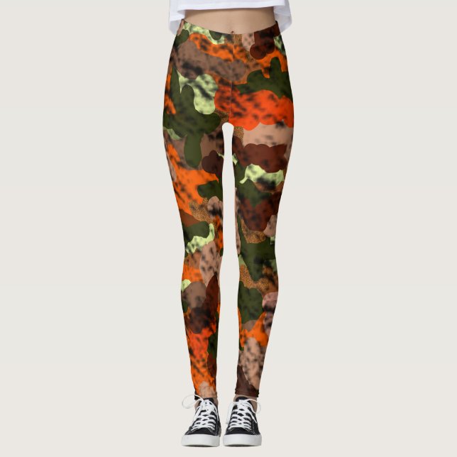 Calças Leggings Laranja Camuflagem Caçador (Frente)