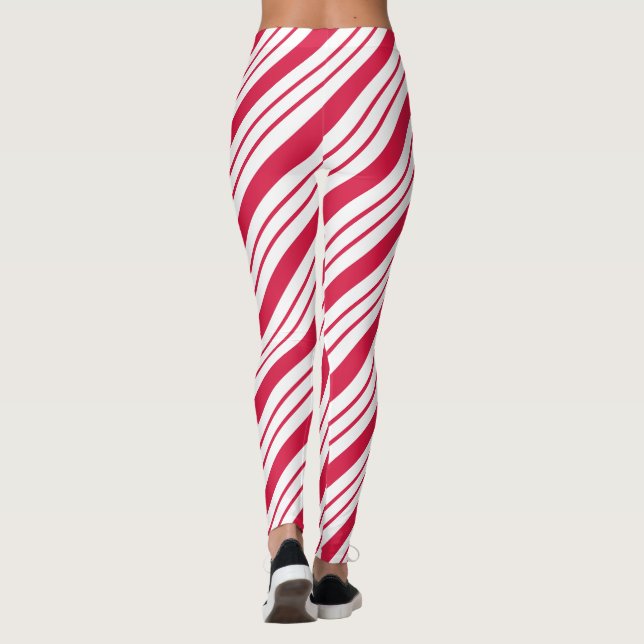 Calças Leggings Listradas de Bastão de Natal (Verso)