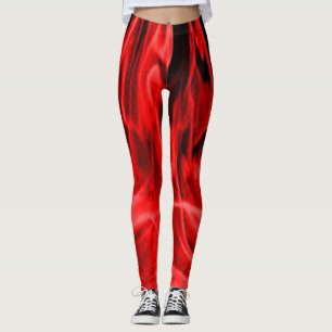 Calças Leggings pretas Rosas Floral Verde Vermelho