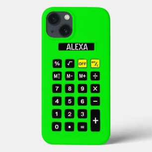 Calculadora verde neon com teclado numérico