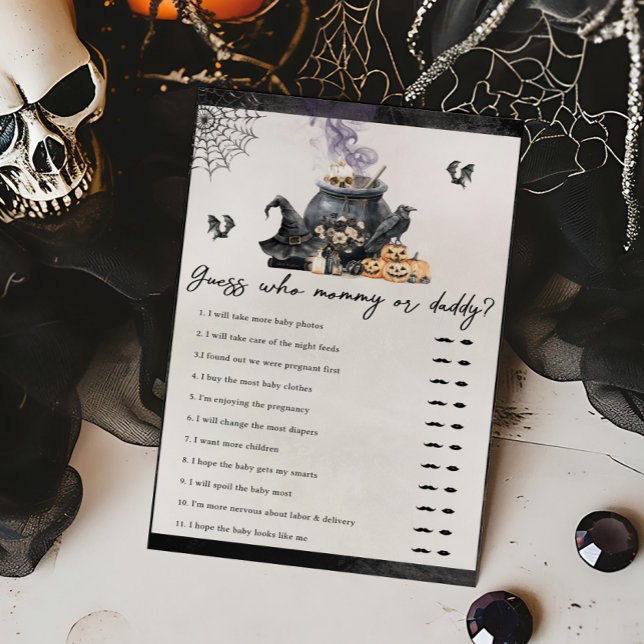 Caldeirão de Bruxas Brewing Adivinhe Quem é Mamãe  (A Baby is Brewing Halloween Baby Shower Guess Who Mommy or Daddy Game)