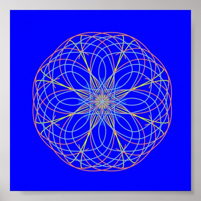Caleidoscópio Mandala Art Energy Ball Blue Poster (Frente)