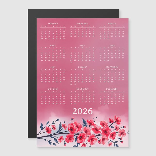 Calendar 2026 with flowers (Frente/Verso)