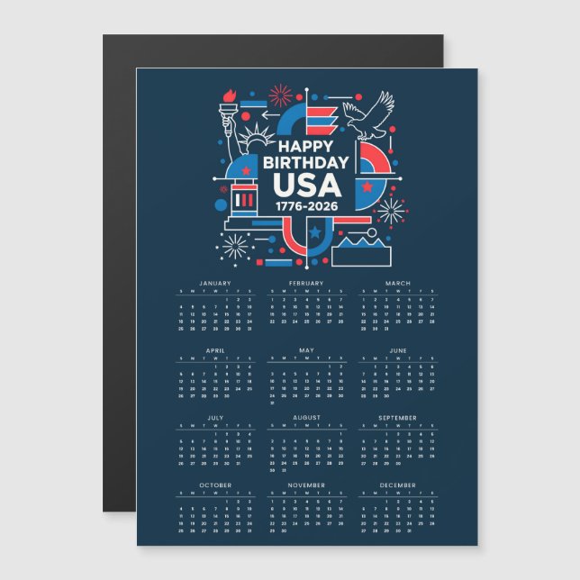 Calendar Happy Birthday USA 250 Magnetic Card (Frente/Verso)