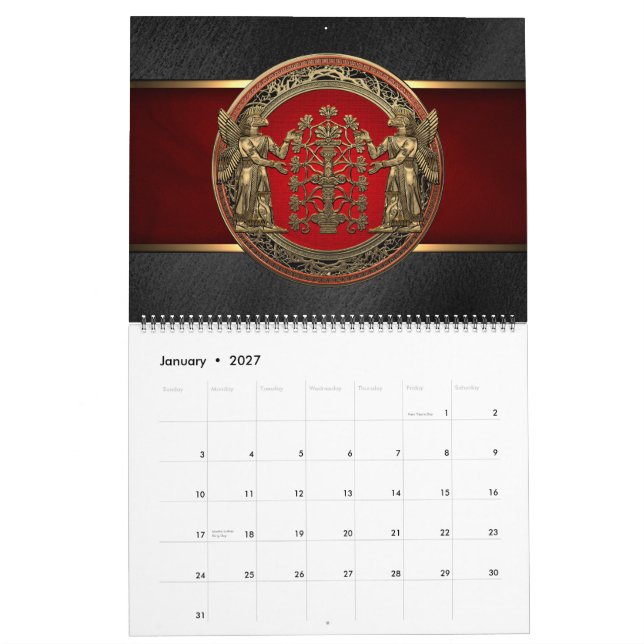 Calendário [100] Dois Ninurtas Dourados com Árvore da Vida (Jan 2027)