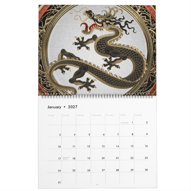 Calendário [100] Dragão Oriental Dourado e negro (Jan 2027)