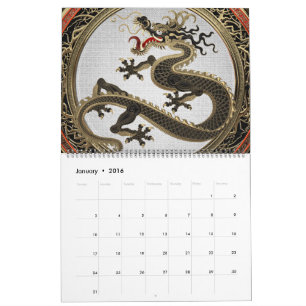 Calendário [100] Dragão Oriental Dourado e negro