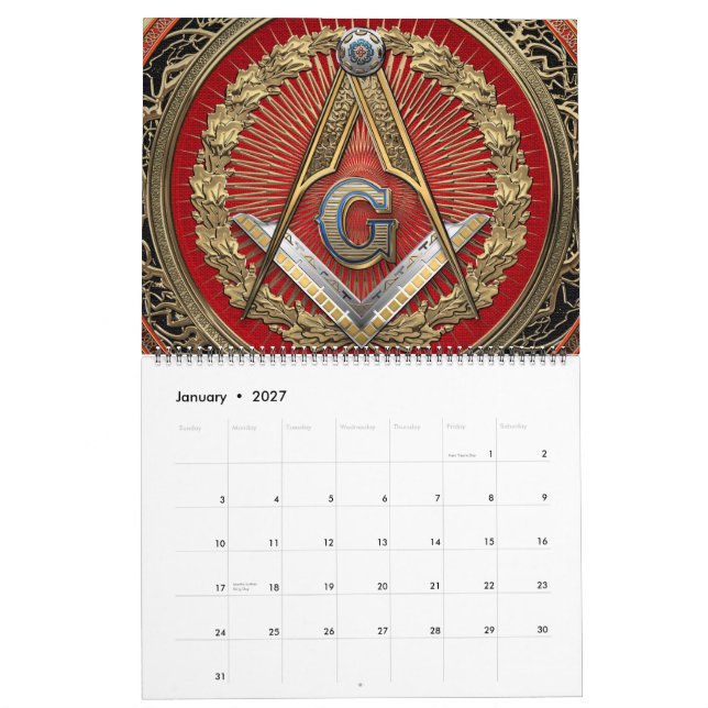 Calendário [100] Mestre Mason - Praça Dourada e bússolas (Jan 2027)