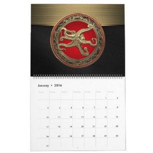 Calendário [100] Octopus Dourado sagrado na postura defensiva
