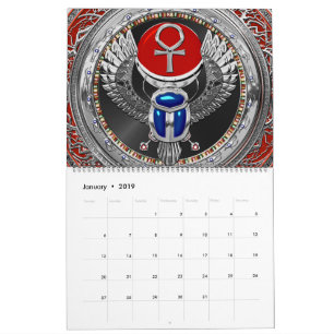 Calendário [100] Sagrada Prata Egípcia Ala Scarab & Ankh