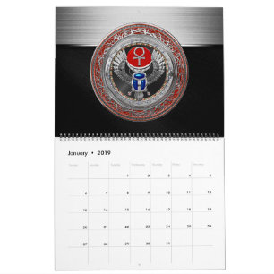 Calendário [100] Sagrada Prata Egípcia Ala Scarab & Ankh