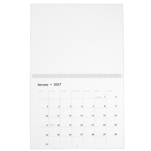 Calendário | 11" x 14.25" Duas Páginas Branco Gran (Jan 2027)