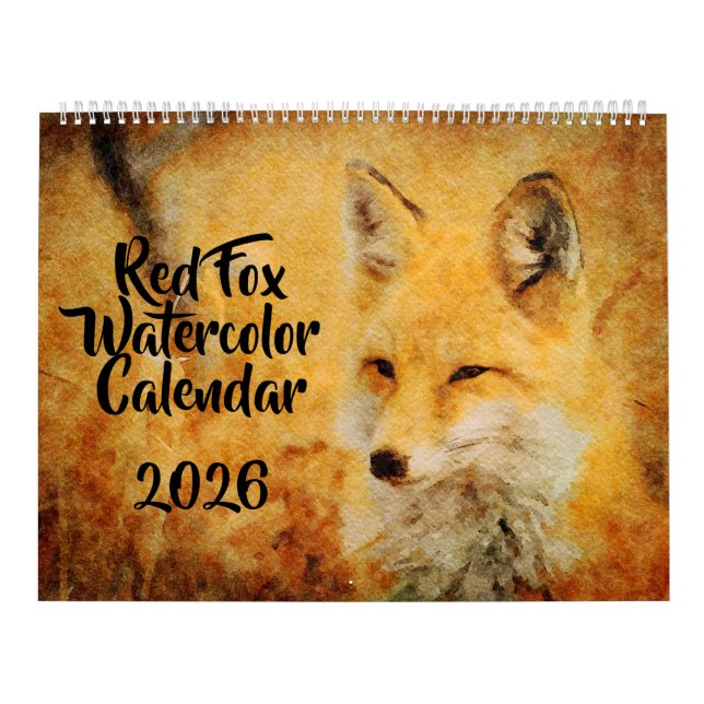 Calendário 12 Cute Red Fox Watercolor Paintings Wildlife Art (Capa)