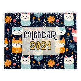 Calendário 12 Designs de Padrões sem costura para gatos branc