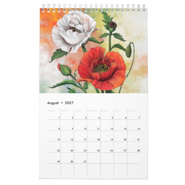 Calendário 12 Flores Mais Bonitas Imaginadas (Ago 2027)