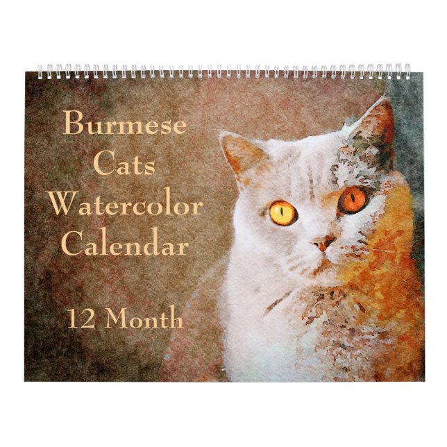 Calendário 12 Meses de Atordoamento de Gatos Birmaneses Arte  (Capa)