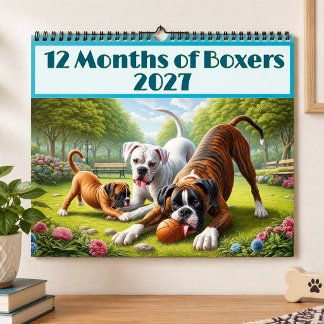 Calendário 12 Meses de Cães Boxer: Diversão com Cães Boxer Du