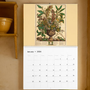 Calendário 12 Meses de Flores Arte Botânica Barroca Rococó