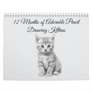 Calendário 12 Meses de Gatinhos Adoráveis Desenhados à Lápis