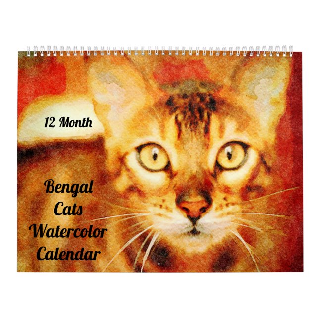 Calendário 12 Meses Garganta De Bengala Cats Aquarela (Capa)