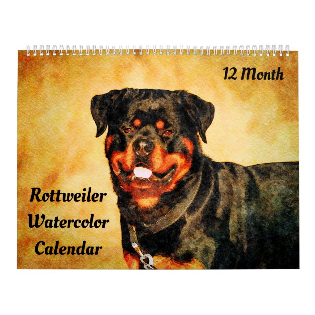 Calendário 12 Meses Lindos Cães Rottweiler Dogs Aquarela Pres (Capa)