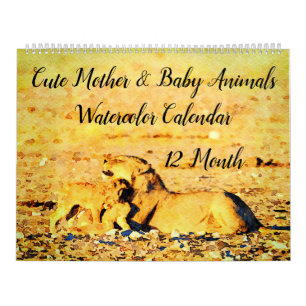 Calendário 12 Meses Mãe Bebê Animal Mola De Água