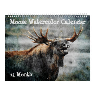 Calendário 12 Meses - Pintura Por Cores Aquáticas De Moose