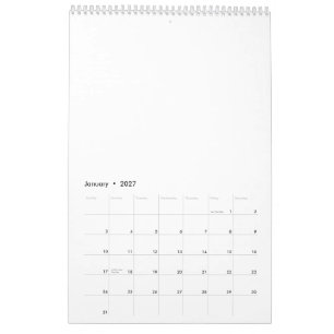 Calendário   17" x 11" Página Única Branco Médio