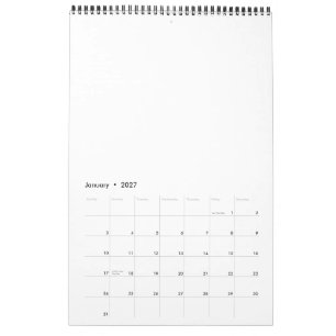 Calendário 17" x 11" Página Única Preta Média