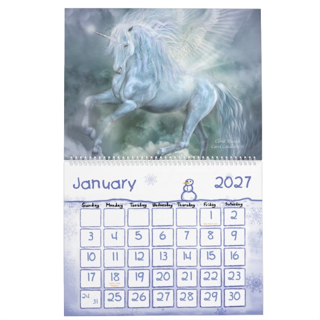 Calendário 2012 da arte dos unicórnios (Jan 2027)