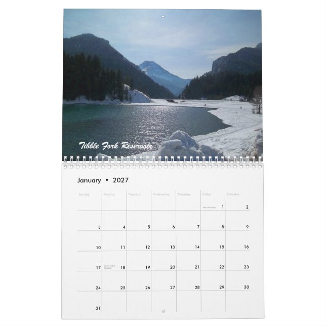 Calendário 2013 de pontos cénicos em Utá (Jan 2027)