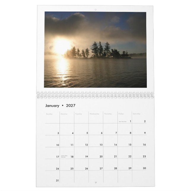 Calendário 2013 do lago Raquette (Jan 2027)