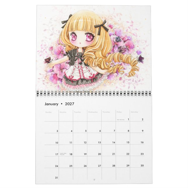 Calendário 2013 - Ilustração bonita do chibi do (Jan 2027)