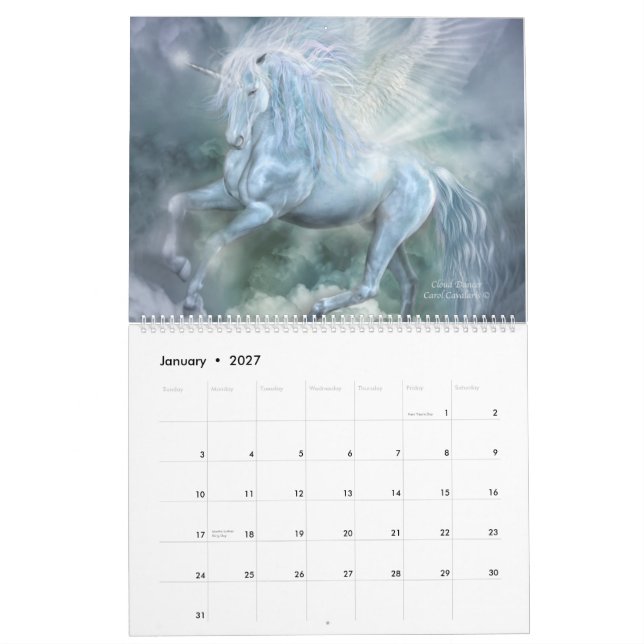 Calendário 2015 da arte dos unicórnios (Jan 2027)