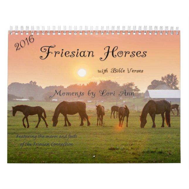 Calendário 2016 do cavalo do frisão com versos da (Capa)